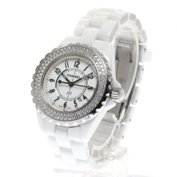CHANEL J12 H0967 Diamond Bezel White Ceramic Date Quartz Ladies Watch_892264 - Picture 1 of 7